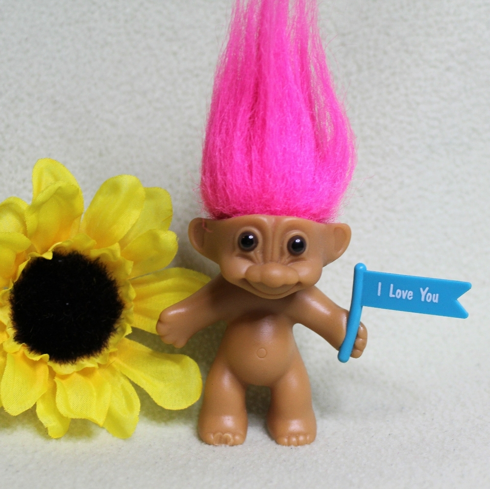 Vintage 90's Troll Doll I Love You sign